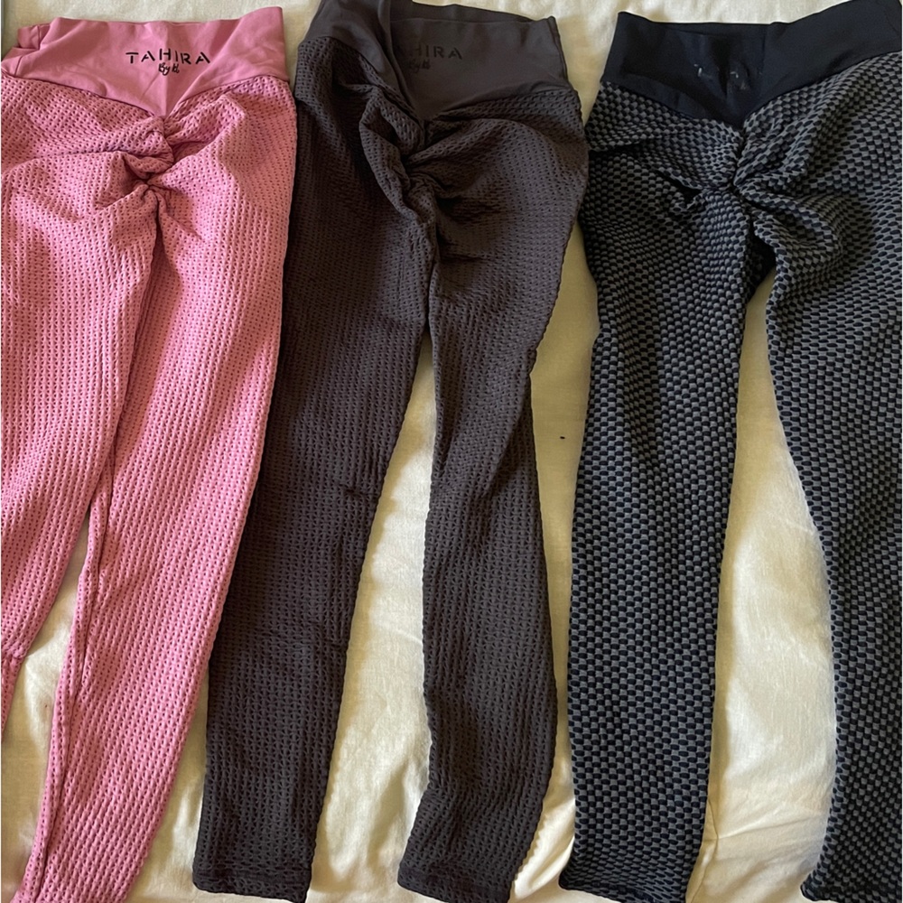 Tahira by kb - Scrunch Butt Textured Leggings, all 3 pairs